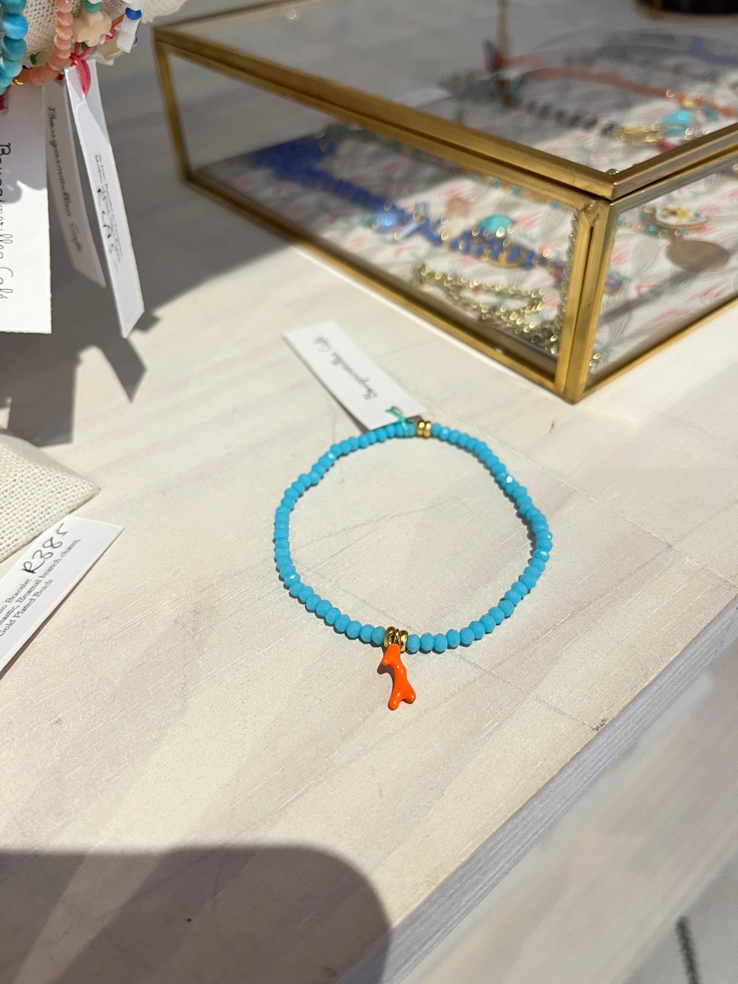 Corallo Bracelet- Light Blue with Orange Coral