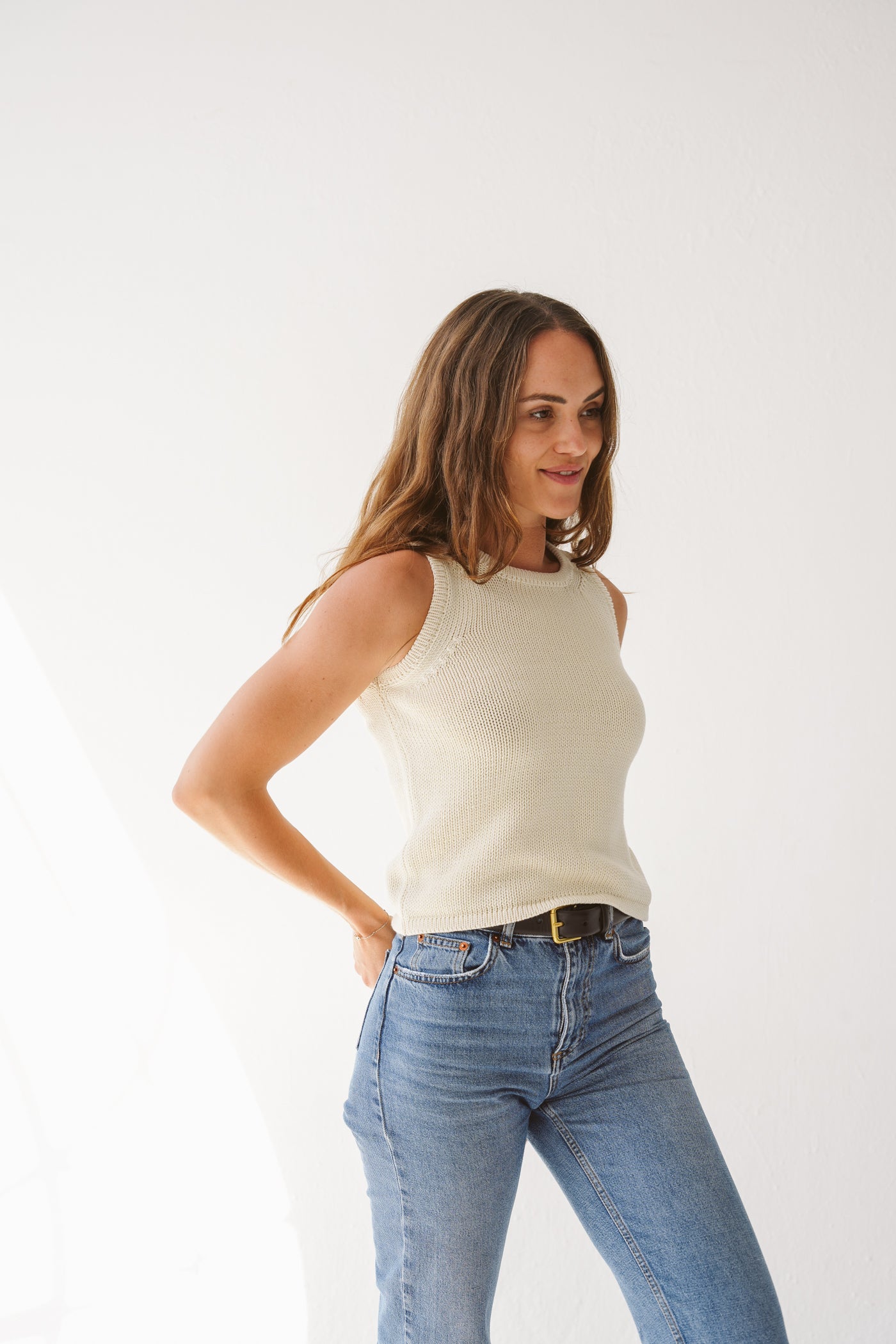 Ecru Cotton Longer Length Top
