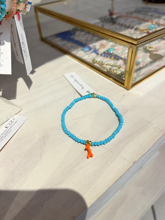 Corallo Bracelet- Light Blue with Orange Coral