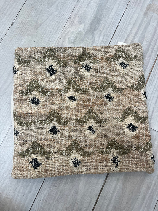 Floral Jute and Cotton Pillow 45 x 45cm