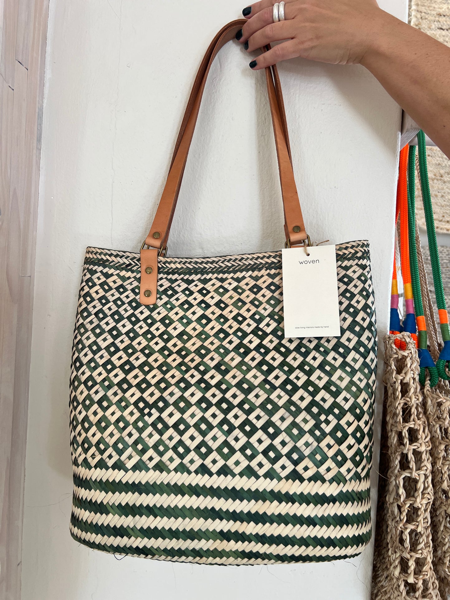 Mozambique Woven Shopper with Leather Handle