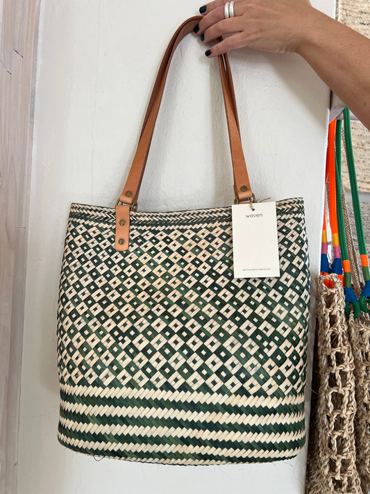 Mozambique Woven Shopper with Leather Handle