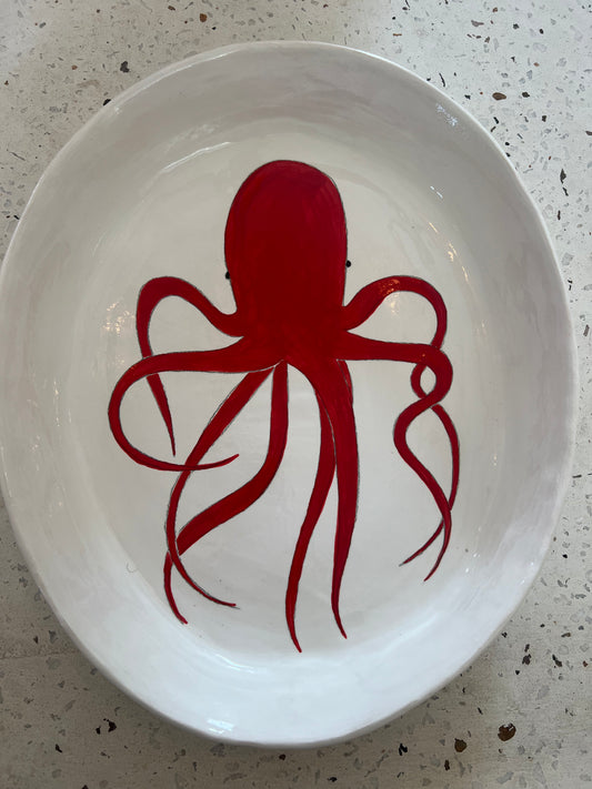 Gemma Orkin- Red Octopus Oval Platter