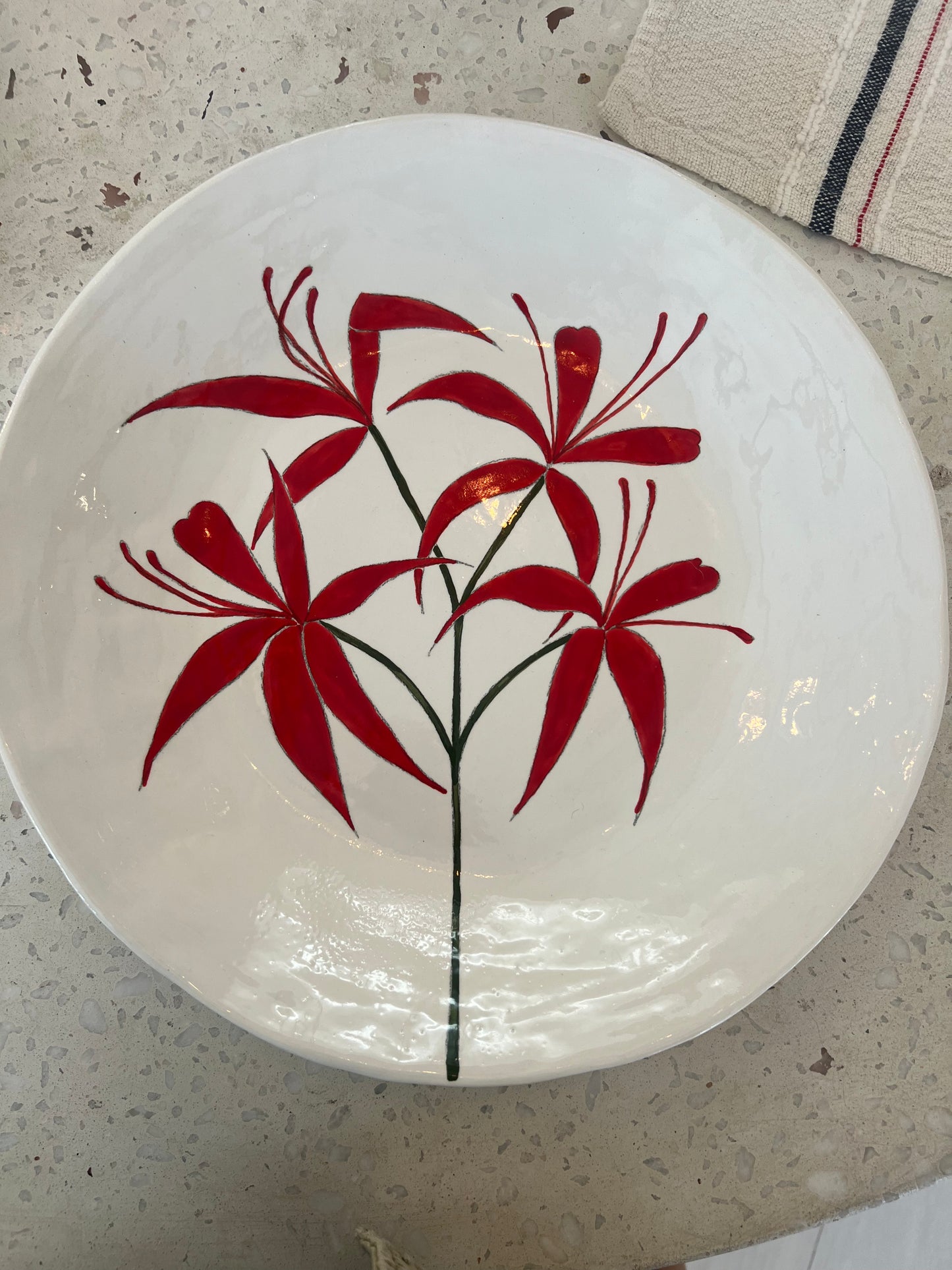Gemma Orkin- Red Flower Round Platter Large